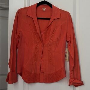 Reba Orange Button-Up Blouse